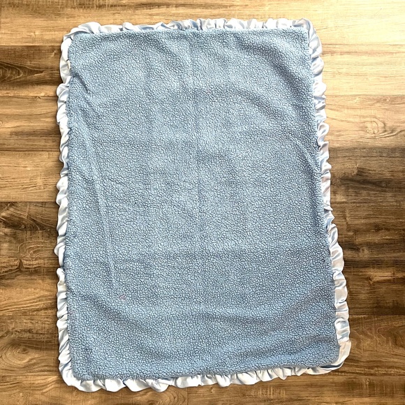 Baby Blanket Minky Dot Nubby Bumpy Patchwork Blue Cream Satin Edge Lovey - Picture 2 of 4